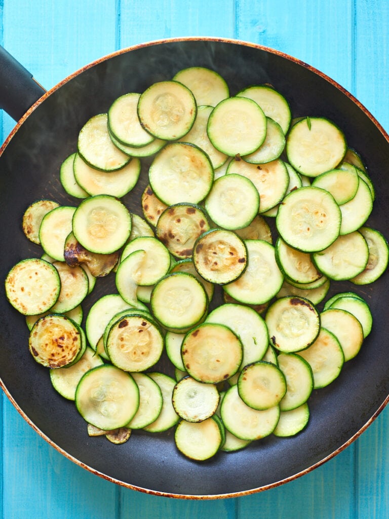 Courgettes Frying in Pan