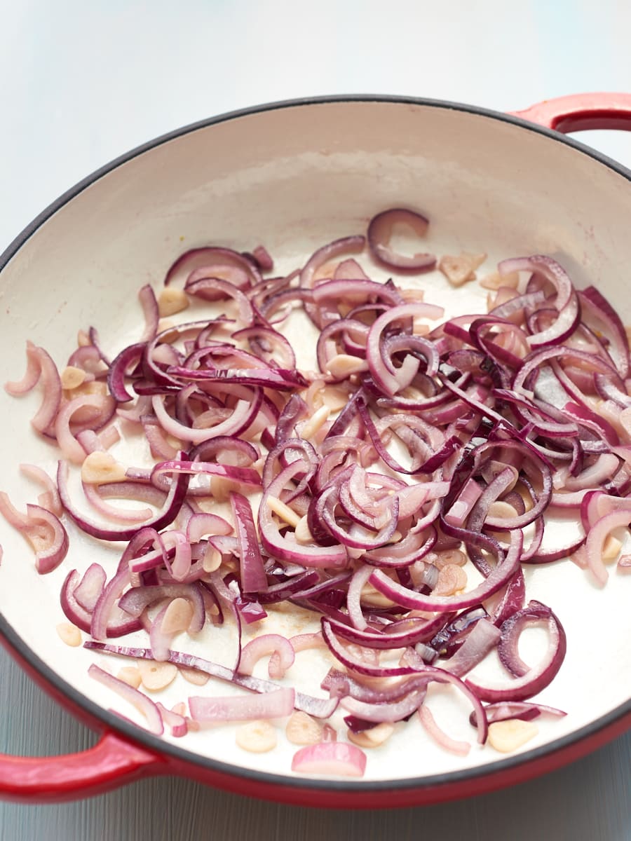 onion and garlic cooking for tagine