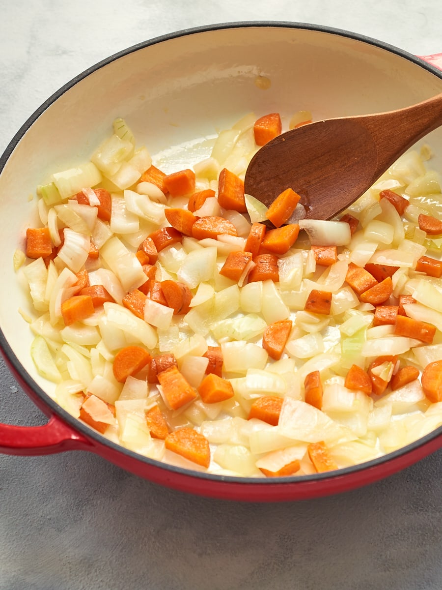Onion and Carrot Cooking in Pan