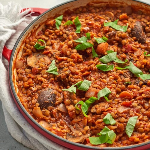 Mushroom and Lentil Ragu in Pan