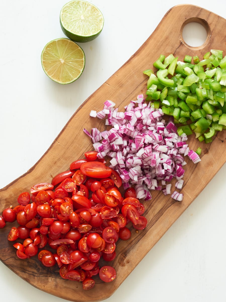 chopped tomato, pepper and onion