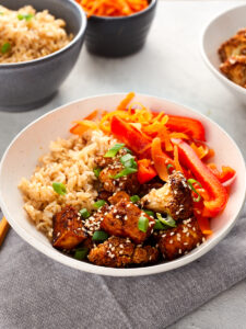 baked teriyaki tofu and cauliflower