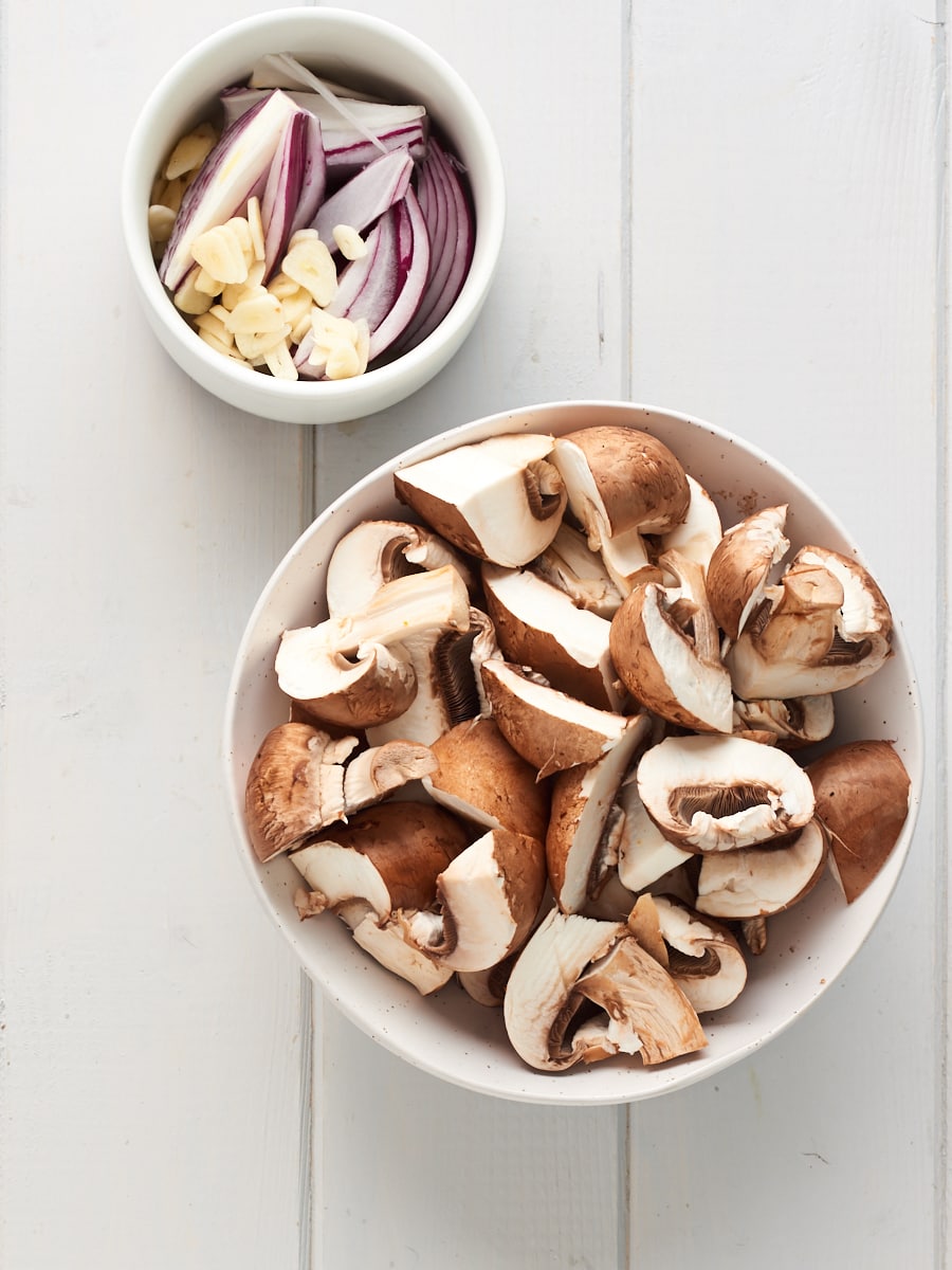 Chopped mushrooms, onions and garlic