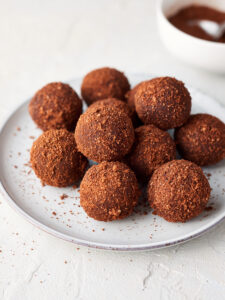 Plate of peanut butter bliss balls