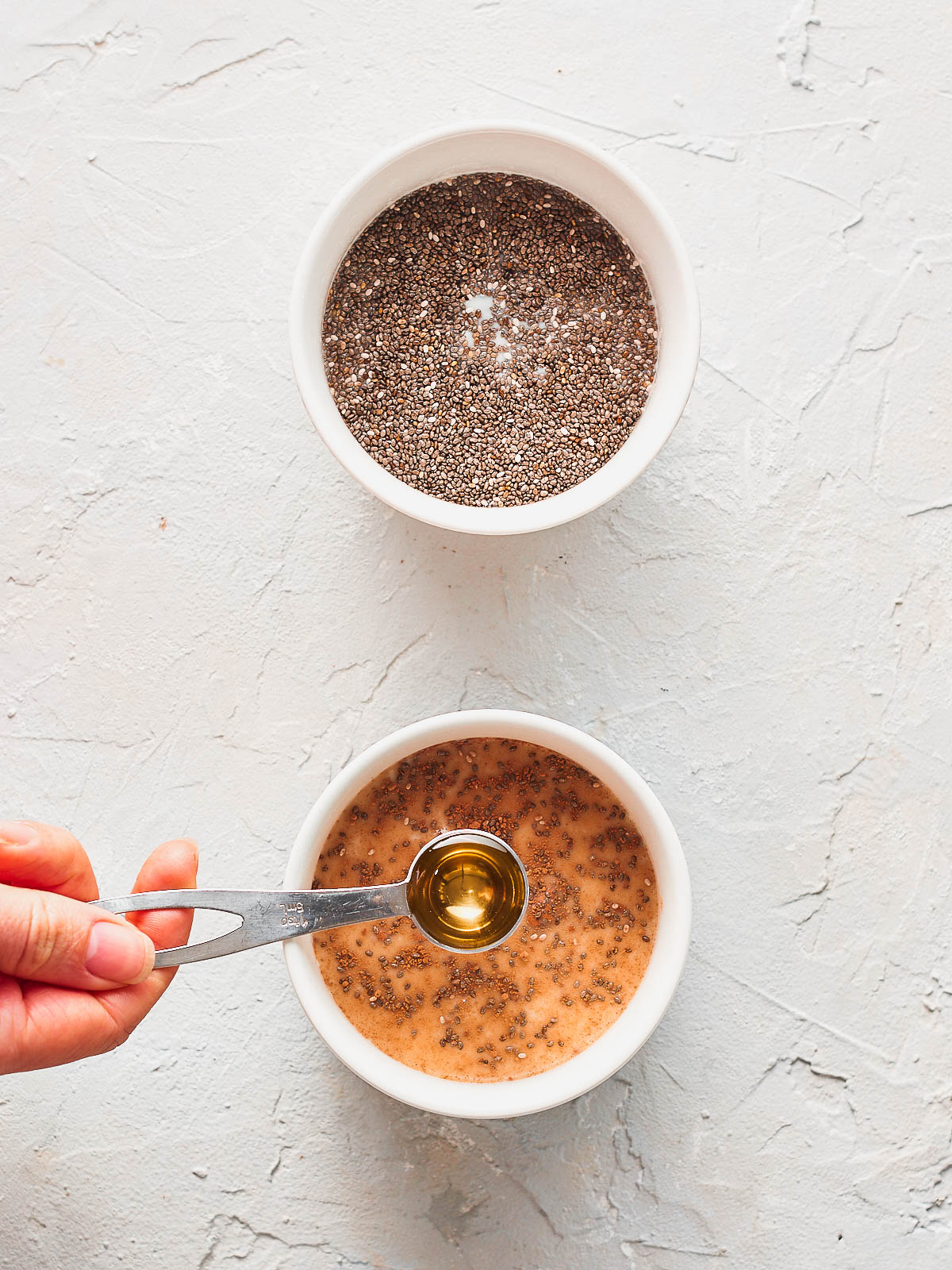 Adding agave nectar to the chia seeds