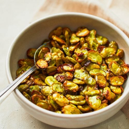 Bowl of crunchy roasted broad beans