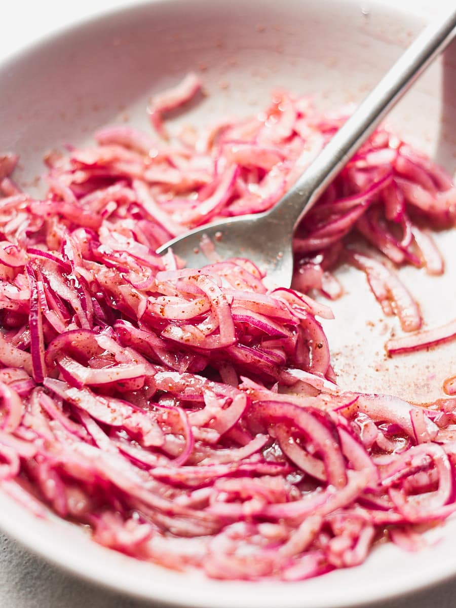 Marinated Sumac Onions (Red Onion Salad) Forkful of Plants