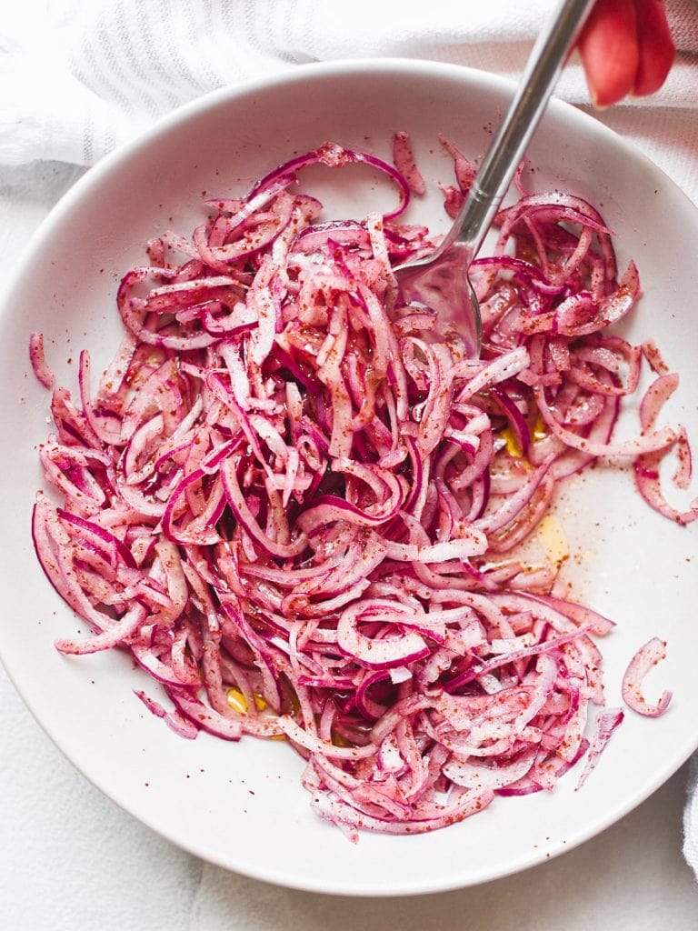 Marinated Sumac Onions (Red Onion Salad) Forkful of Plants